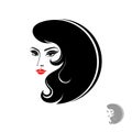 Female beautiful face with long luxurious hair. Beauty salon logo