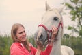 Female and beautiful horse. Friendship and love concepts. Royalty Free Stock Photo