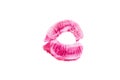 Female beautiful red lips print. Isolating the imprint of lips on a white background. woman`s pink kiss stamp. Heart