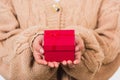 Female beauty hands holding small gift package box present Royalty Free Stock Photo