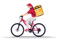 Female bike courier with food delivery semi flat RGB color vector illustration