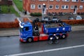 Female biker passing by truck in Kastrup Copenhagen