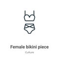 Female bikini piece outline vector icon. Thin line black female bikini piece icon, flat vector simple element illustration from
