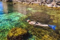 Female bikini snorkeling