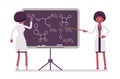 Female black scientist at blackboard