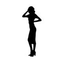 Female black silhouette of fashion trendy stylish curly hair woman posing in tight dress vector