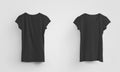 Female black t-shirt mockup, with shadows, front and back views, set for presentation of design and pattern