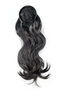 Female black wig isolated on white background. Dark long human hair weaves, extensions and wigs. Woman beauty concept