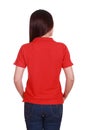 Female with blank red polo shirt (back side)