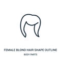 female blond hair shape outline icon vector from body parts collection. Thin line female blond hair shape outline outline icon