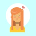 Female Blow Kiss Emotion Profile Icon, Woman Cartoon Portrait Happy Smiling Face