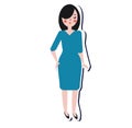 Female in blue dress. Lifestyle fashion girl sticker in artistic hand drawn style