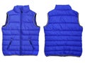 Female blue quilted vest isolated on white background. Mockup. Both sides