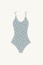 Female blue swimsuit with a pattern on a white background. illustration of summer clothes for swimming and relaxation