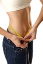 Female body measuring belly size Royalty Free Stock Photo