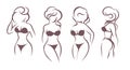 Female Body Stilyzed Silhouette in Lingerie Monochrome Emblem Set