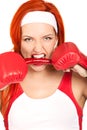 Female boxer with chili pepper Royalty Free Stock Photo