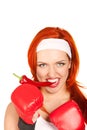 Female boxer with chili pepper Royalty Free Stock Photo