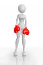 Female boxer standing with heart shaped gloves