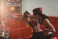 Female boxers fighting in boxing ring Royalty Free Stock Photo