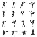 Female boxing silhouettes, Boxing silhouette set, Female boxing silhouette