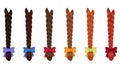 Female braids of various colors against white background. Royalty Free Stock Photo