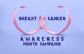 Female breast ribbon shape. Cancer awareness month campaign banner. Woman creative healing concept. Illness prevention