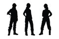 Female bricklayer silhouette collection. Mason women with anonymous faces. Female bricklayer silhouette set vector on a white Royalty Free Stock Photo