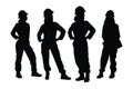 Female bricklayer silhouette set vector on a white background. Girl construction worker wearing uniforms silhouette bundle. Mason Royalty Free Stock Photo