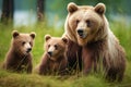 female brown bear and her cubs