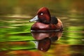 Female of brown Ruddy Duck, Oxyura jamaicensis, with beautiful green and red coloured water surface Royalty Free Stock Photo