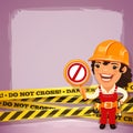 Female Builder With Danger Tapes