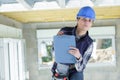 female builder engineer checking construction site standards Royalty Free Stock Photo