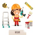 Female Builders Icons Set Royalty Free Stock Photo