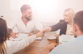 Female business handshake at office meeting, contract conclusion and su Royalty Free Stock Photo