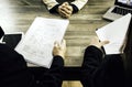 Female business woman submit job application to managers and committees, recruitment departments of company in interview room, Royalty Free Stock Photo