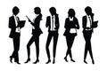 Female businessman and accountant silhouette set vector standing with tablets. Businesswomen with anonymous faces on a white