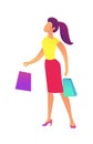 Female buyer with shopping bags vector illustration