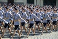 Female cadets of the Moscow University of the Ministry of internal Affairs of Russia at the dress rehearsal of the parade on red s