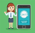 Female call center agent with costumer service on smartphone Royalty Free Stock Photo