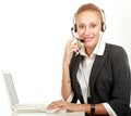 Female call center operator with headphone