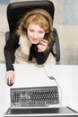 Female call centre operator doing her job top view Royalty Free Stock Photo