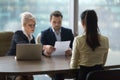 Female candidate interview with HR managers in office Royalty Free Stock Photo