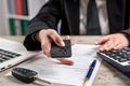 female car dealer explaining the conditions purchase or rent car at office Royalty Free Stock Photo