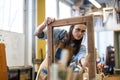 Female carpenter working in her workshop Royalty Free Stock Photo