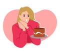 female cartoon character holding birthday cake and blowing the candle. flat vector illustration. Royalty Free Stock Photo