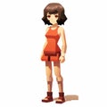 Female Cartoon Character In Orange Short Dress - 2d Game Art