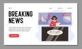 Female cartoon character tv announcer reads breaking news live on television