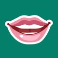 Female cartoon lips with a broad smile. icon, sign, symbol, patch, sticker.