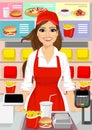 Female cashier at fast food restaurant